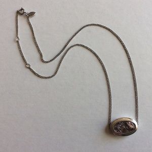 Vintage Signed Avon Abalone Pendant With Chain Necklace Silver Tone